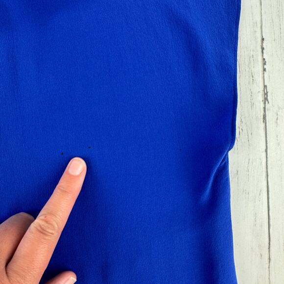 Eileen Fisher Blue Silk Georgette Washable Crepe Cap Sleeve Boxy Dress Size XS - Picture 9 of 14